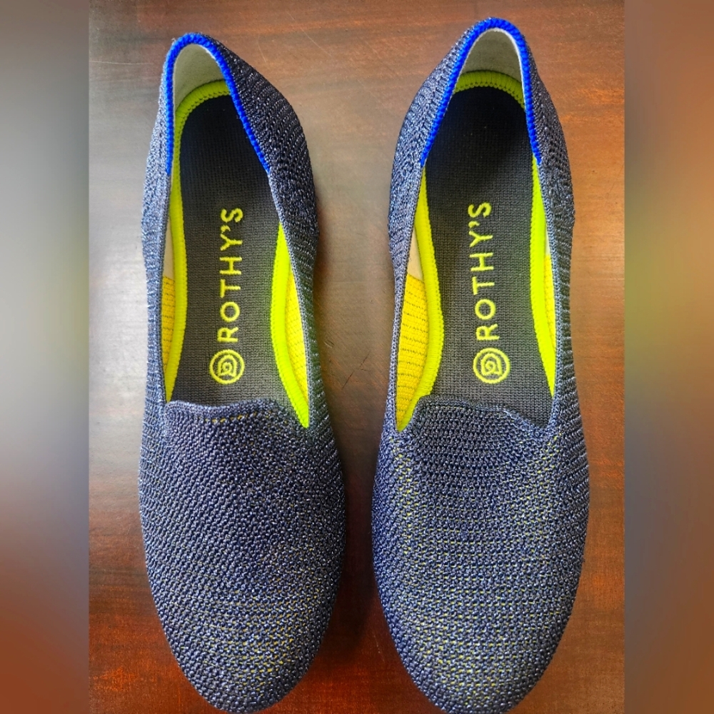 Rothy's Navy Knit Slip-On Flats with Lime Insoles